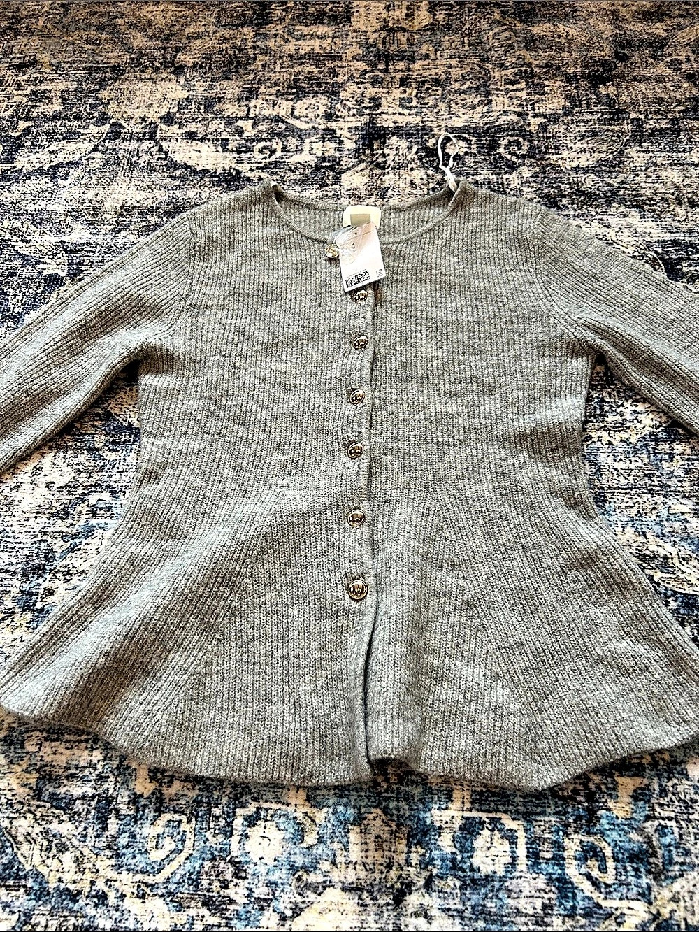 H&M Rib-Knit Peplum Cardigan Gray Medium NWT